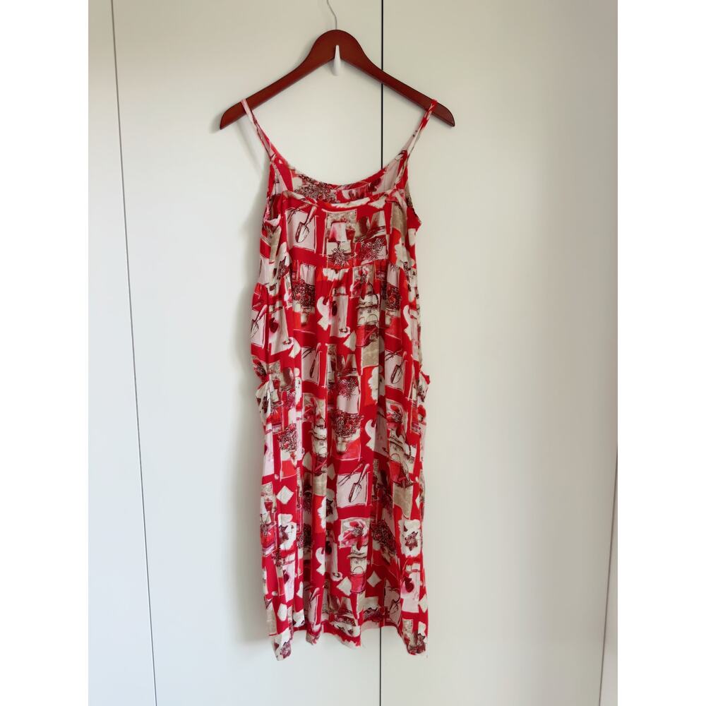 Vintage 90s Floral Dress Red White Size Small Pockets Cottage/gardencore - Picture 5 of 9